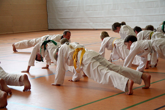 Aufwärmtraining im Taekwondo mit Liegestützen